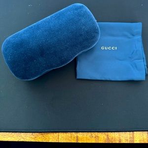 New Gucci Sunglasses Eyeglasses Case Blue Velvet Clamshell Small Eyewear Case